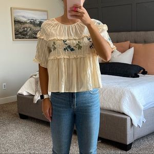 Embroidered Ruffle Blouse